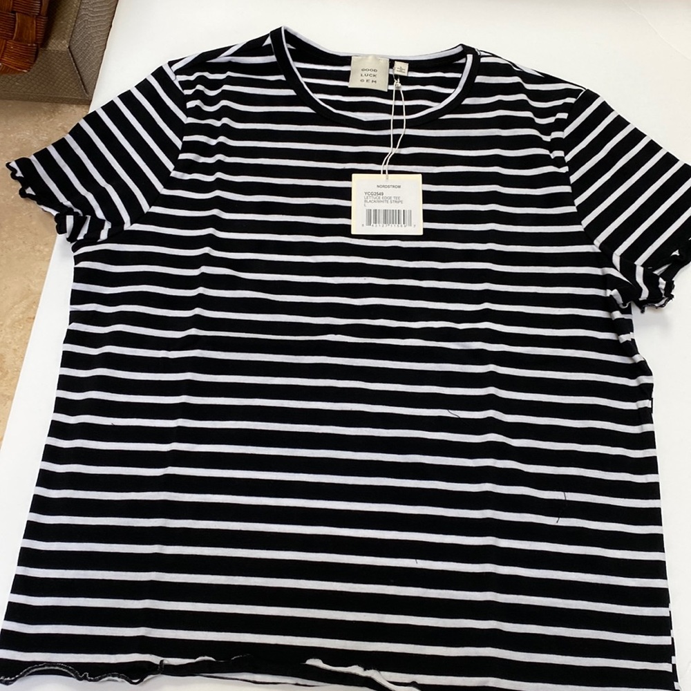 Good Luck Gem Top. Size L black/white stripe. - Picture 1 of 5